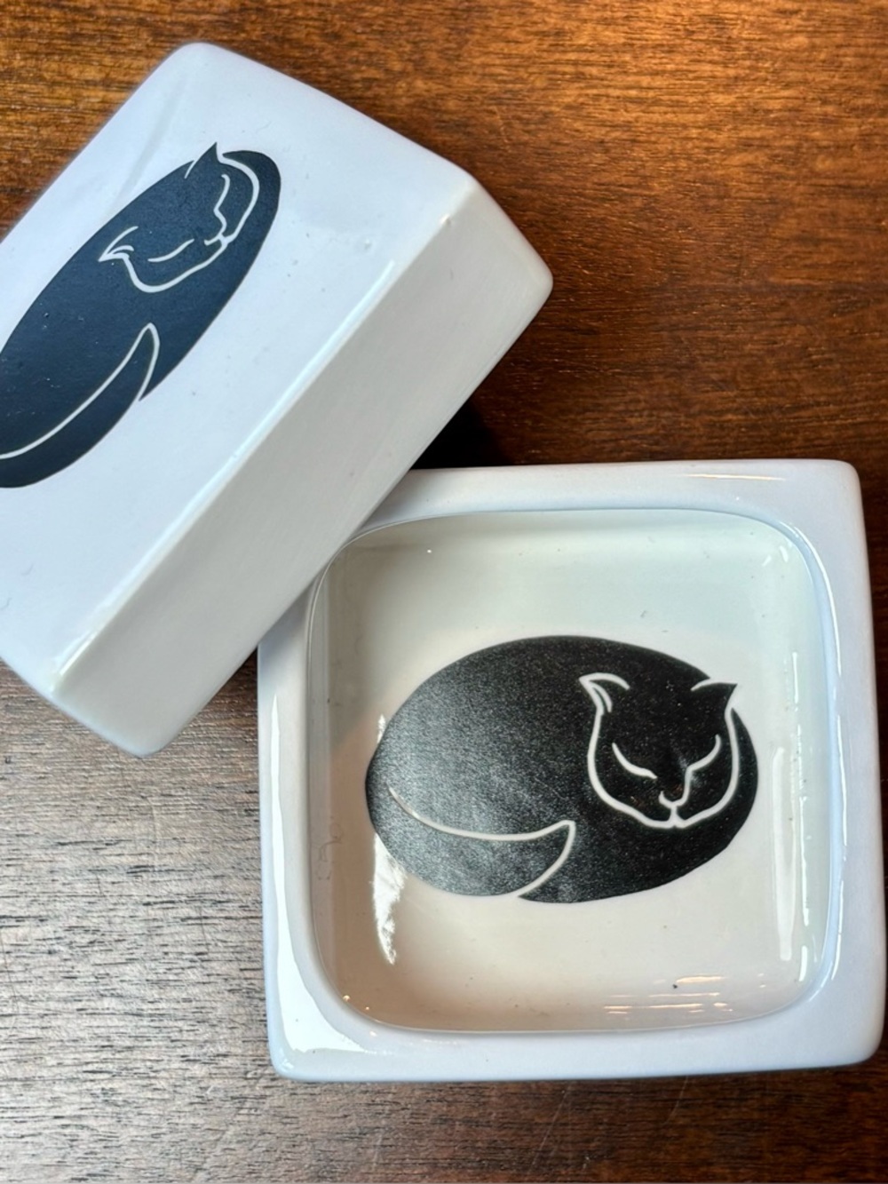 Nancy Lopez Cat Trinket Box White Ceramic Black Cat Jewelry Dish